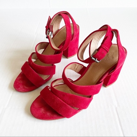 Madewell Maria Red Suede Block Heel Sandals 7.5 - Picture 2 of 2